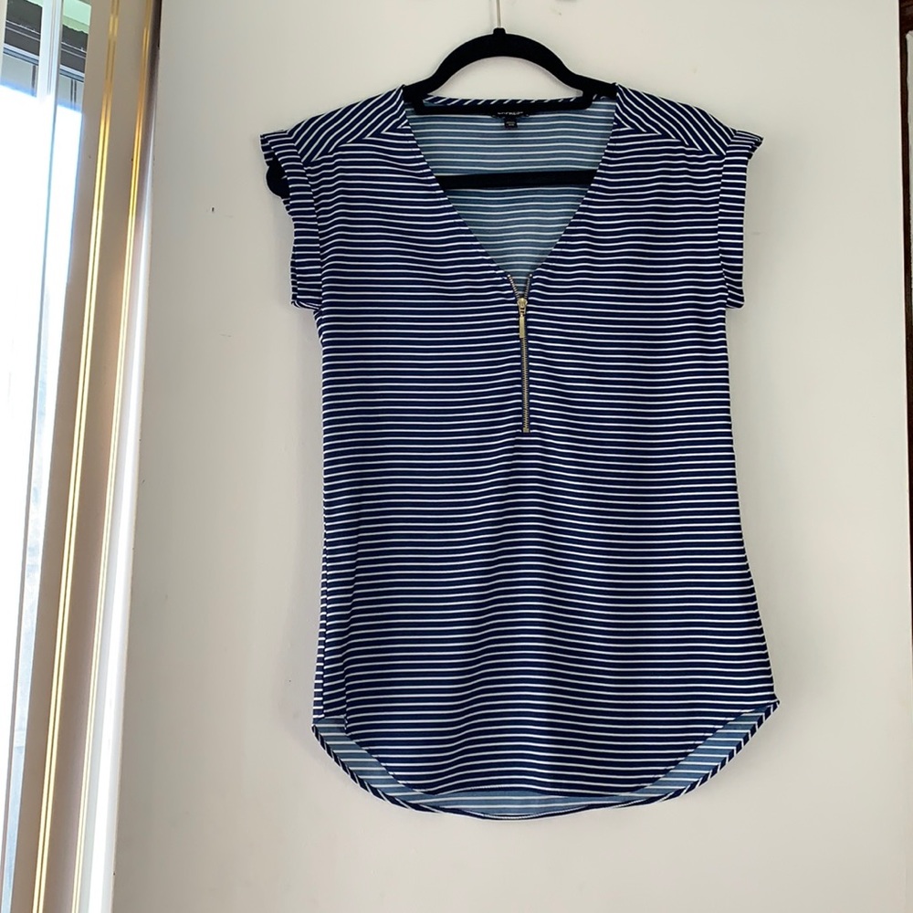 Express Blue and white striped blouse with zipper front